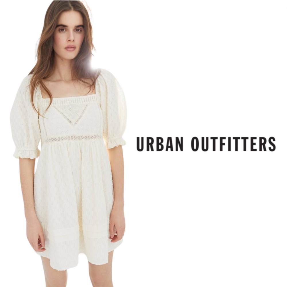 Urban Outfitters Cream Bohemian Peasant Babydoll Mini Dress - Size M